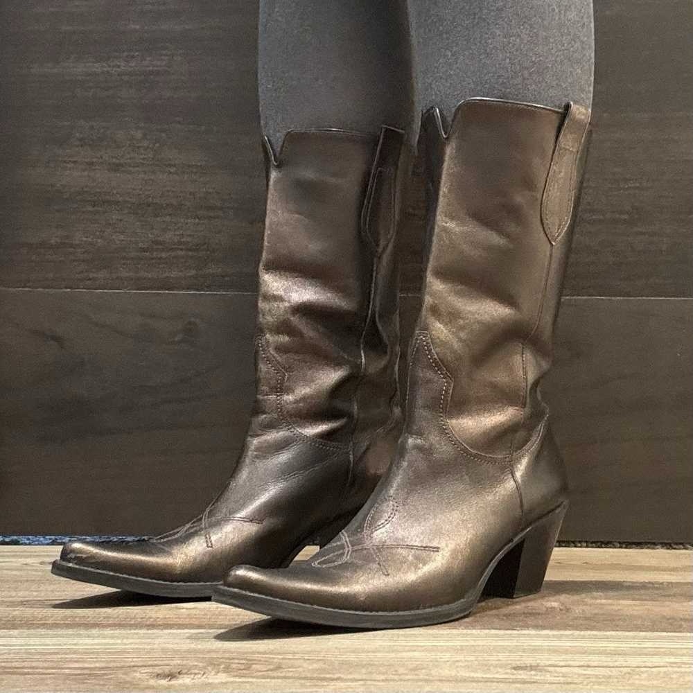 Franco Sarto Western Boots Metallic Bronze Leather Mid-Calf Cowboy Sz 8M - Picture 12 of 13